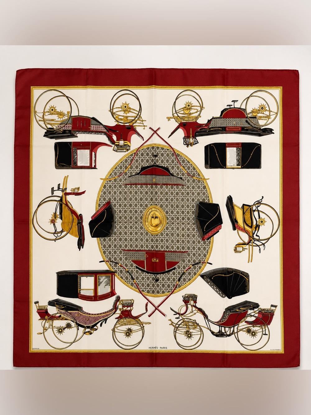 Hermès Les Voitures à Transformation silk scarf